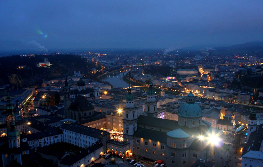 view from the Festung Hohensalzburg at night
