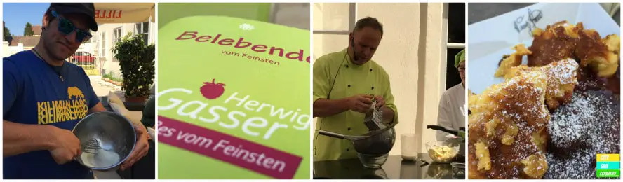 Zuerst fleißig mithelfen beim "Schnee" schlagen und anschließend den Kaiserschmarren genießen.