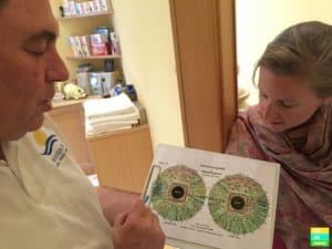 Gespannt hören wir uns die Erklärungen zur Irisdiagnostik an.