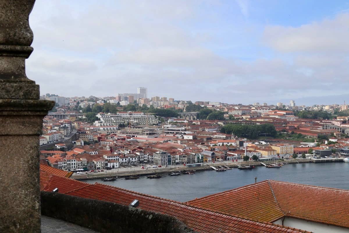 View from the Cathedral in Porto overlooking the Douro River and the port wine cellars in Vila Nova de Gaia.