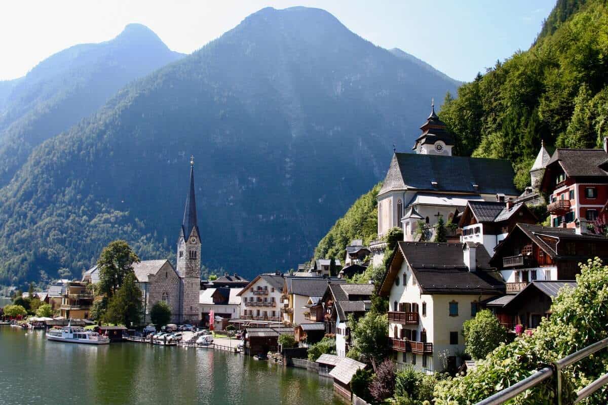 Hallstatt in Austria at Hallstätter See and Austrian Alps