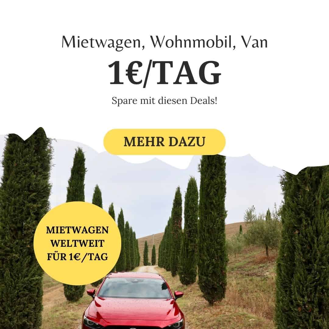 Mietwagen, Wohnmobil und Campervan für 1€ pro Tag mieten.