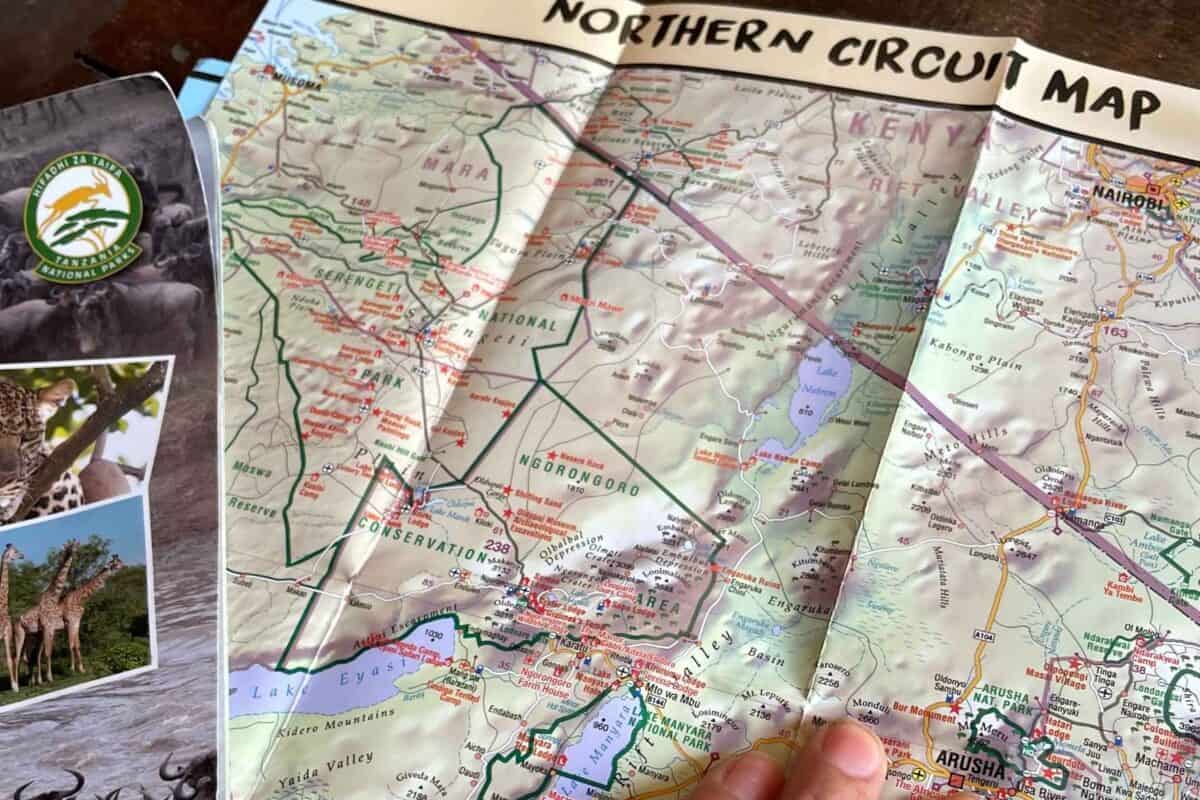 Map with the Northern Circuit in Tanzania